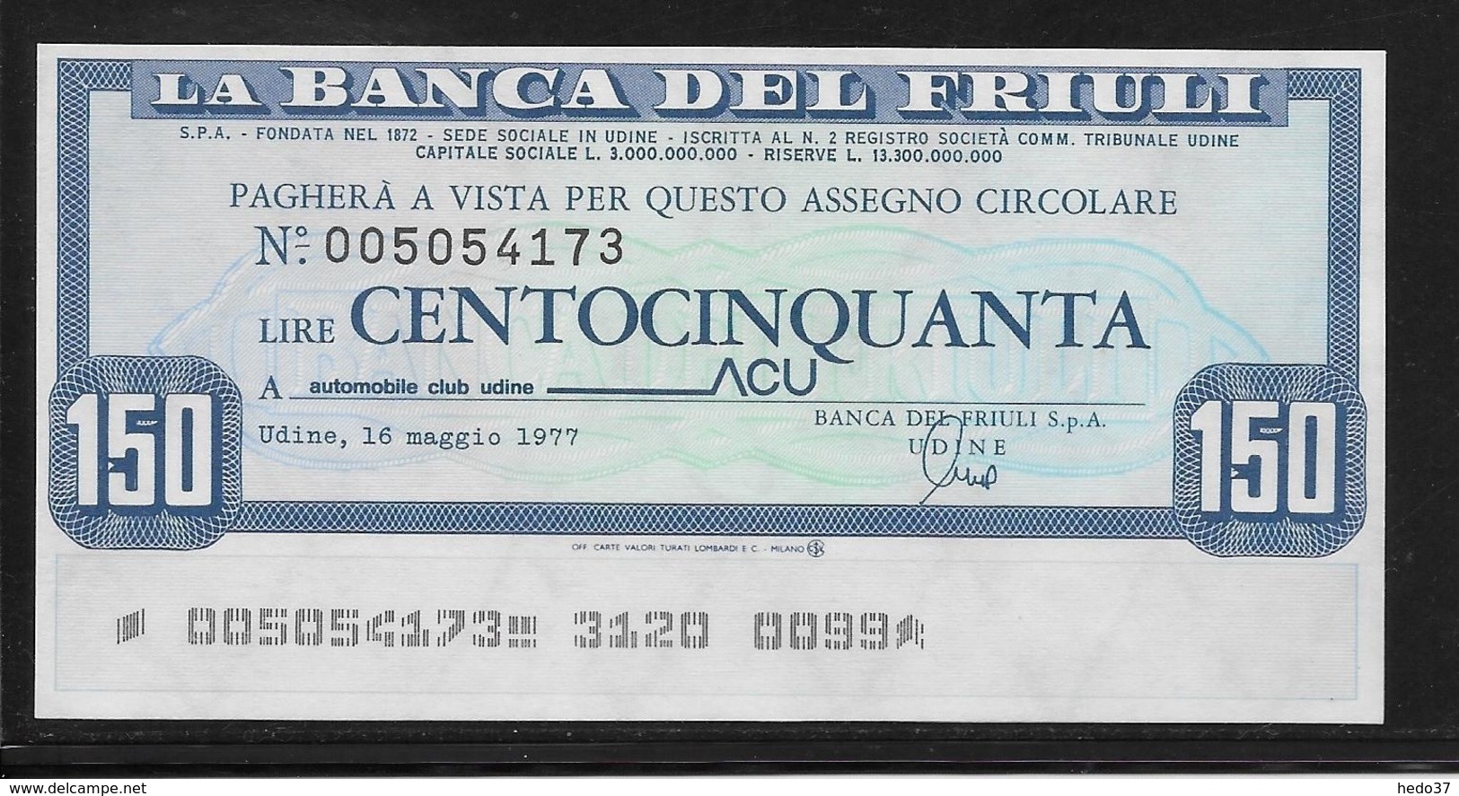 Italie - Chèque -  150 Lire - NEUF - [10] Checks And Mini-checks