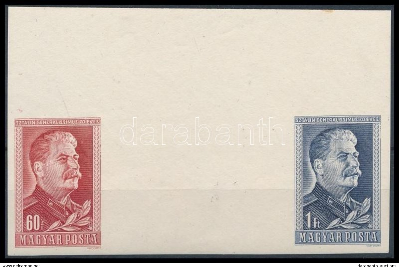 ** 1949 Sztálin 60f és 1Ft ívközéprészes ívszéli összefüggés / Mi 1066-1067 Imperforate Margin Gutter Pair - Other & Unclassified