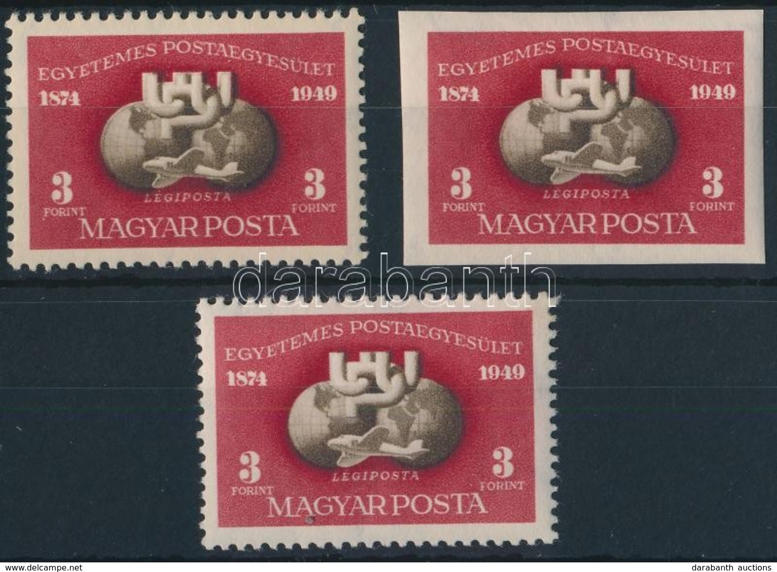 ** 1950 UPU Blokkból Kitépett + Kivágott Bélyeg Jobbra Tolódott Barna Színnyomattal + Támpéldány (28.000++) - Altri & Non Classificati