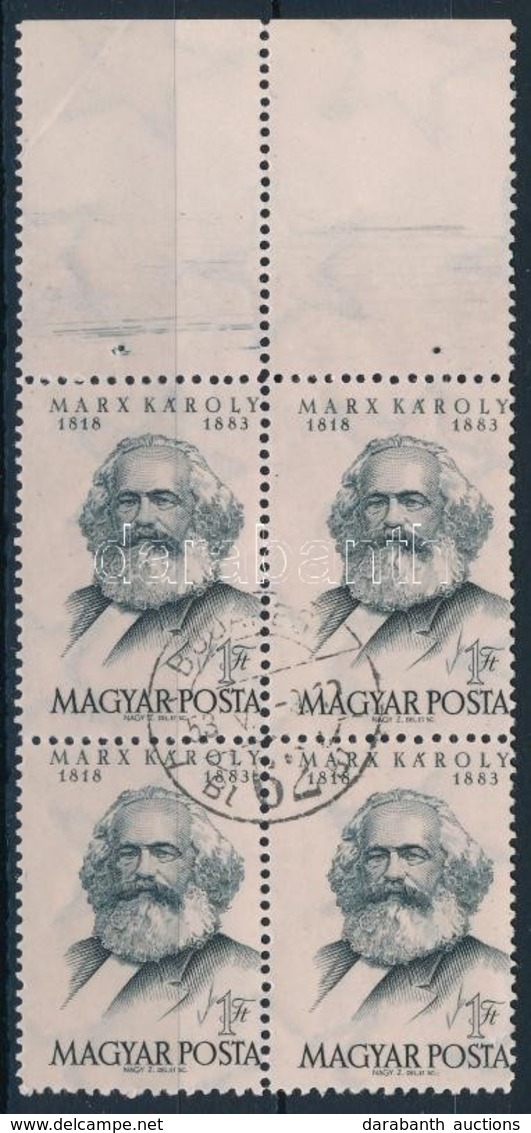 O 1953 Marx Négyestömb 11 1/2 : 11 3/4 Fogazással, Nagy Fels? ívszéllel - Sonstige & Ohne Zuordnung