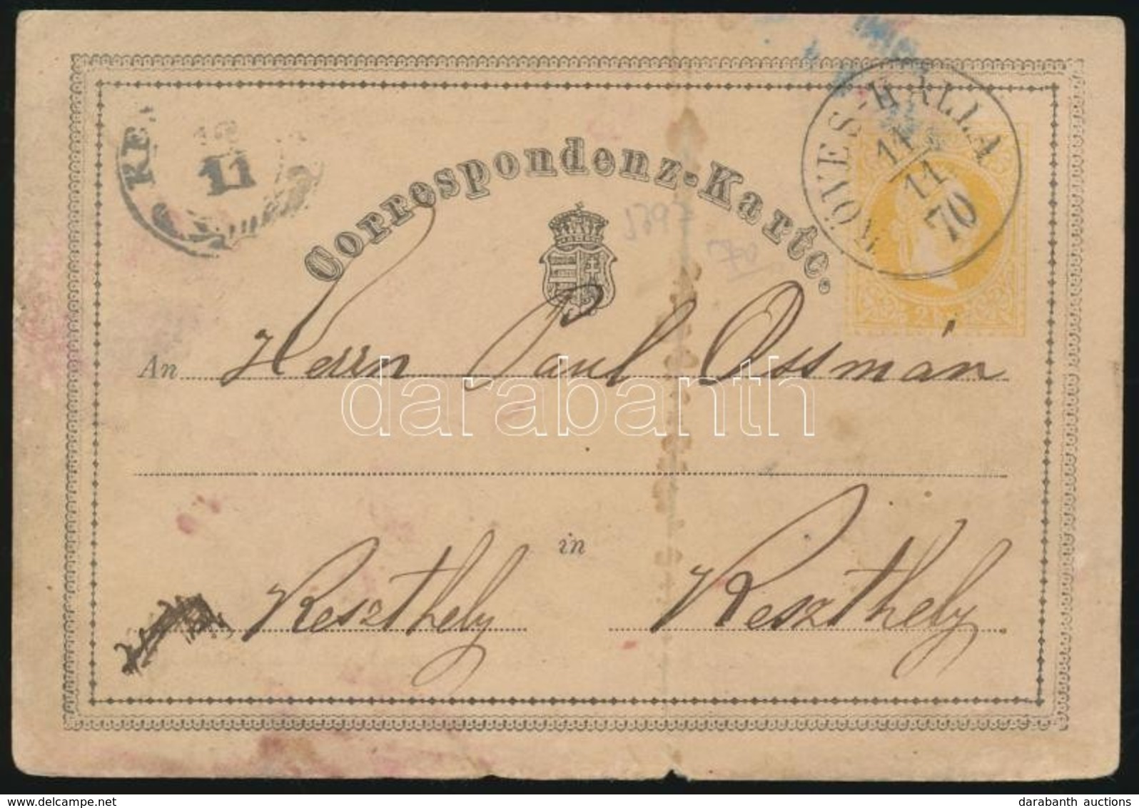 1870 2kr Díjjegyes Levelez?lap 'KÖVES-KÁLLA' (Gudlin 800 Pont) - Other & Unclassified