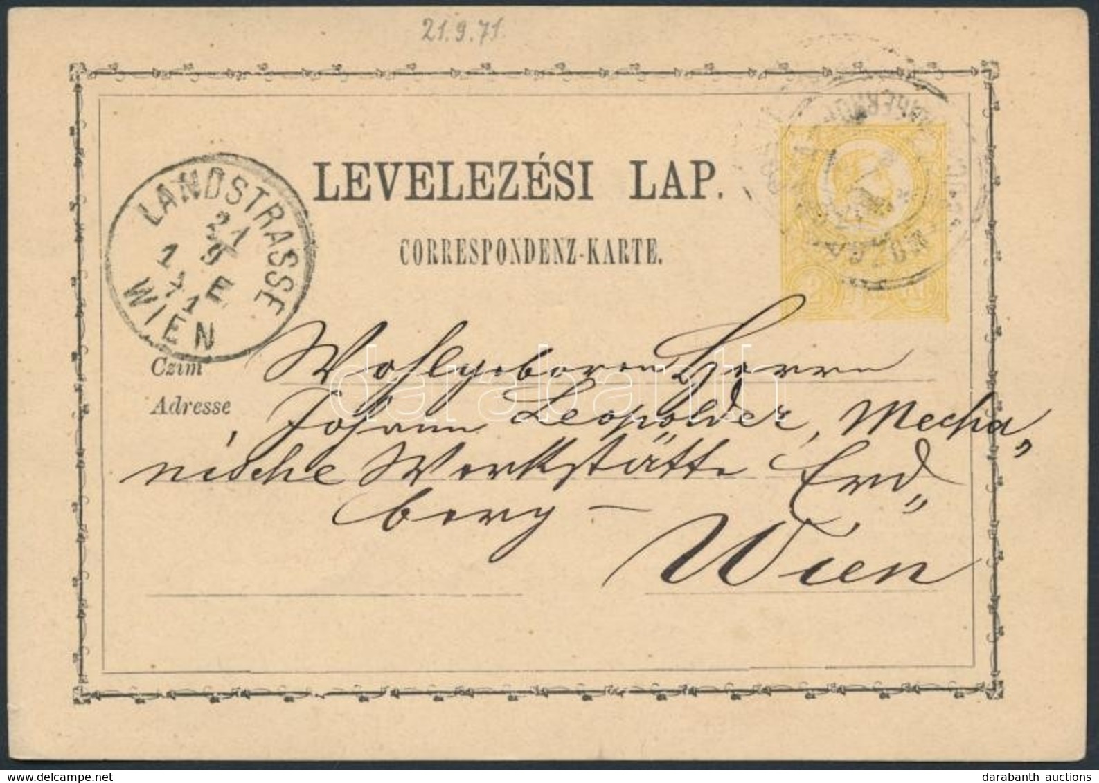 1871 Díjjegyes Levelez?lap 'MOZGÓ POSTA BUDA PRAGERHOF 7' Bélyegzéssel Bécsbe - Autres & Non Classés