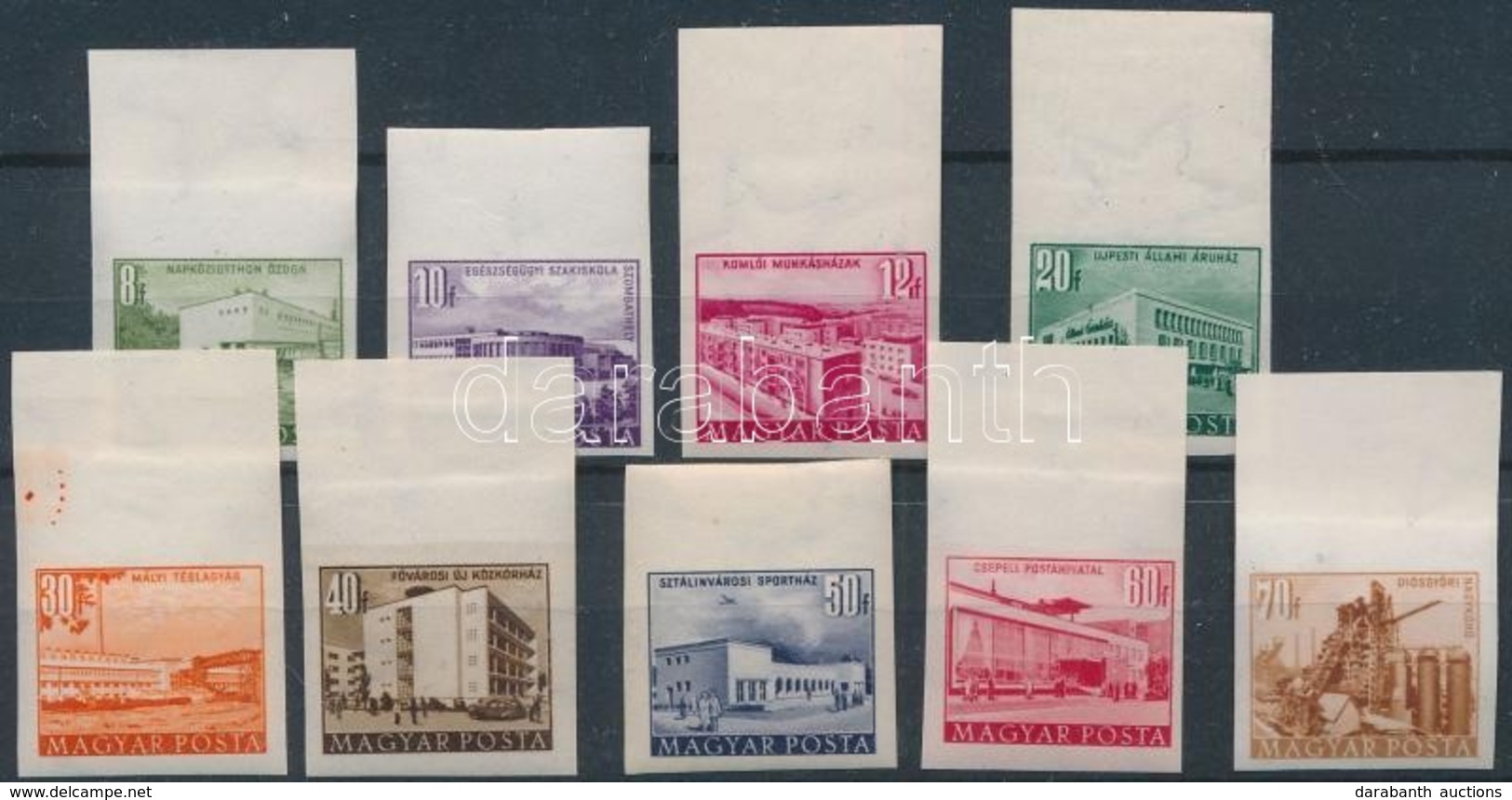 ** 1953 Épületek (II.) Vágott Sor Nagyobb Képméretben (70.000) / Mi 1306-1311, 1348-1350 Imperforate Set, Frame 21,8 X 1 - Andere & Zonder Classificatie