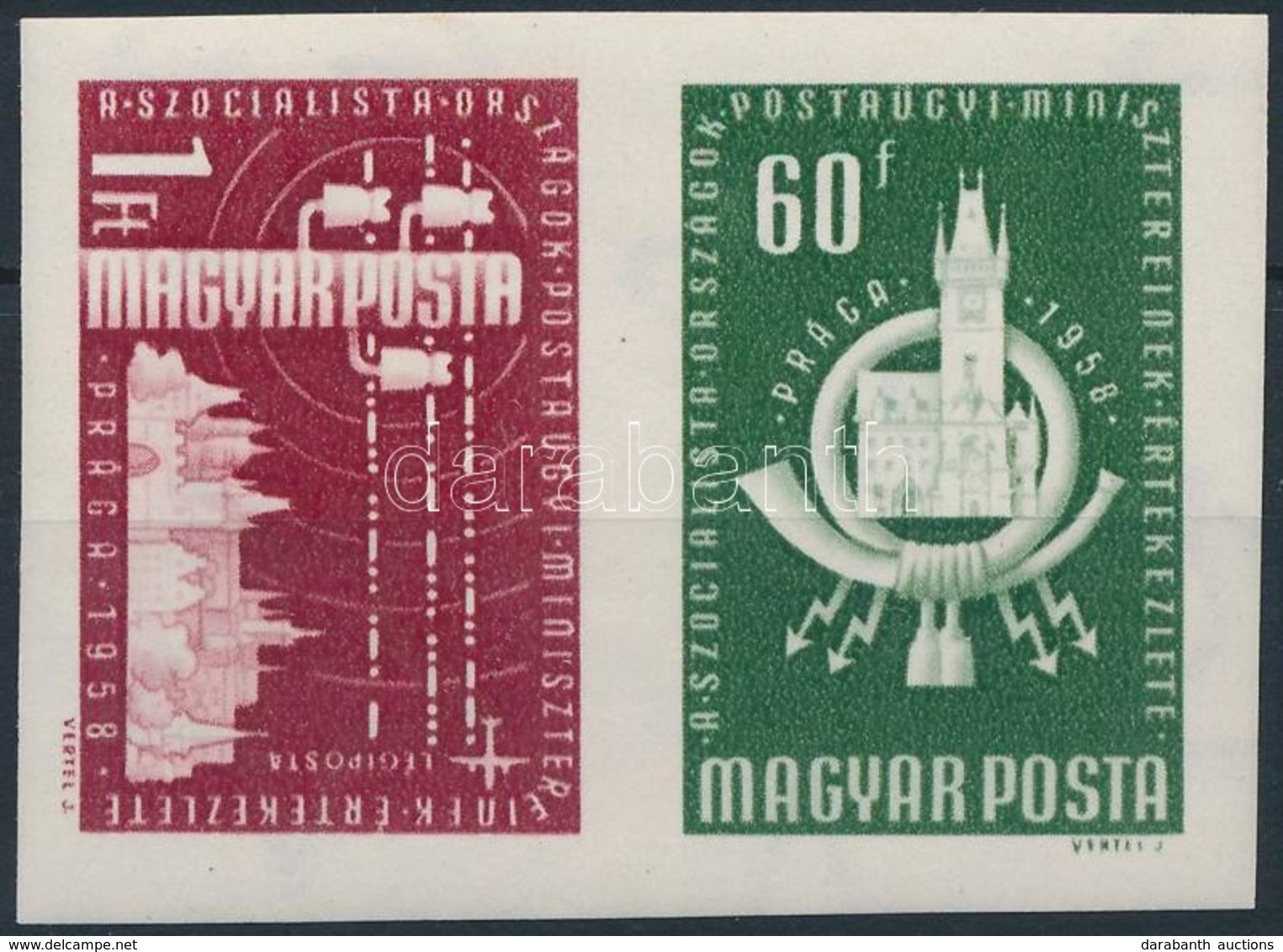 ** 1958 A Szocialista Országok Postaügyi Minisztereinek értekezlete (I.) - Prága Vágott Pár (3.000) - Sonstige & Ohne Zuordnung