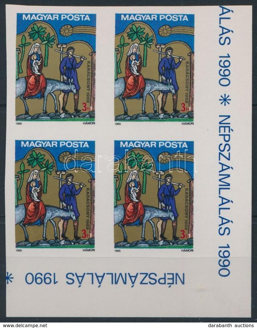 ** 1989 Karácsony ívsarki Vágott 4-es Tömb (6.000) / Mi 4054 Imperforate Corner Block Of 4 - Autres & Non Classés