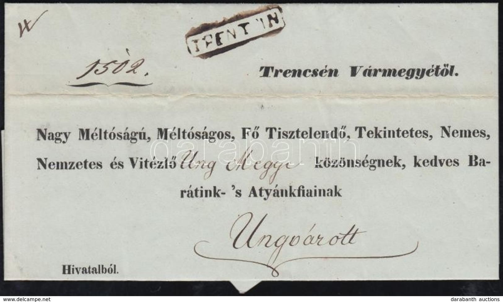 1843 Ex Offo 'TRENTSIN' - Ungvár - Autres & Non Classés