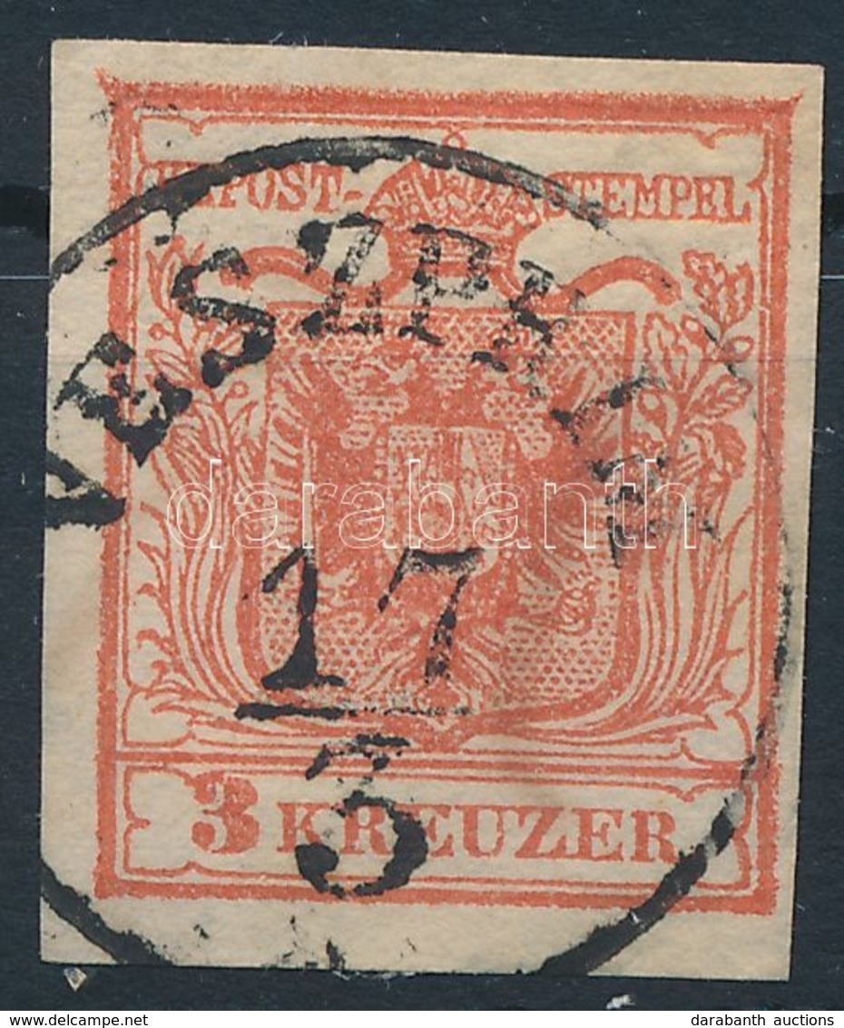 O 1850 3kr HP I. Vízjeles, ívszéli Nyomat ,,VESZPRIM' - Andere & Zonder Classificatie