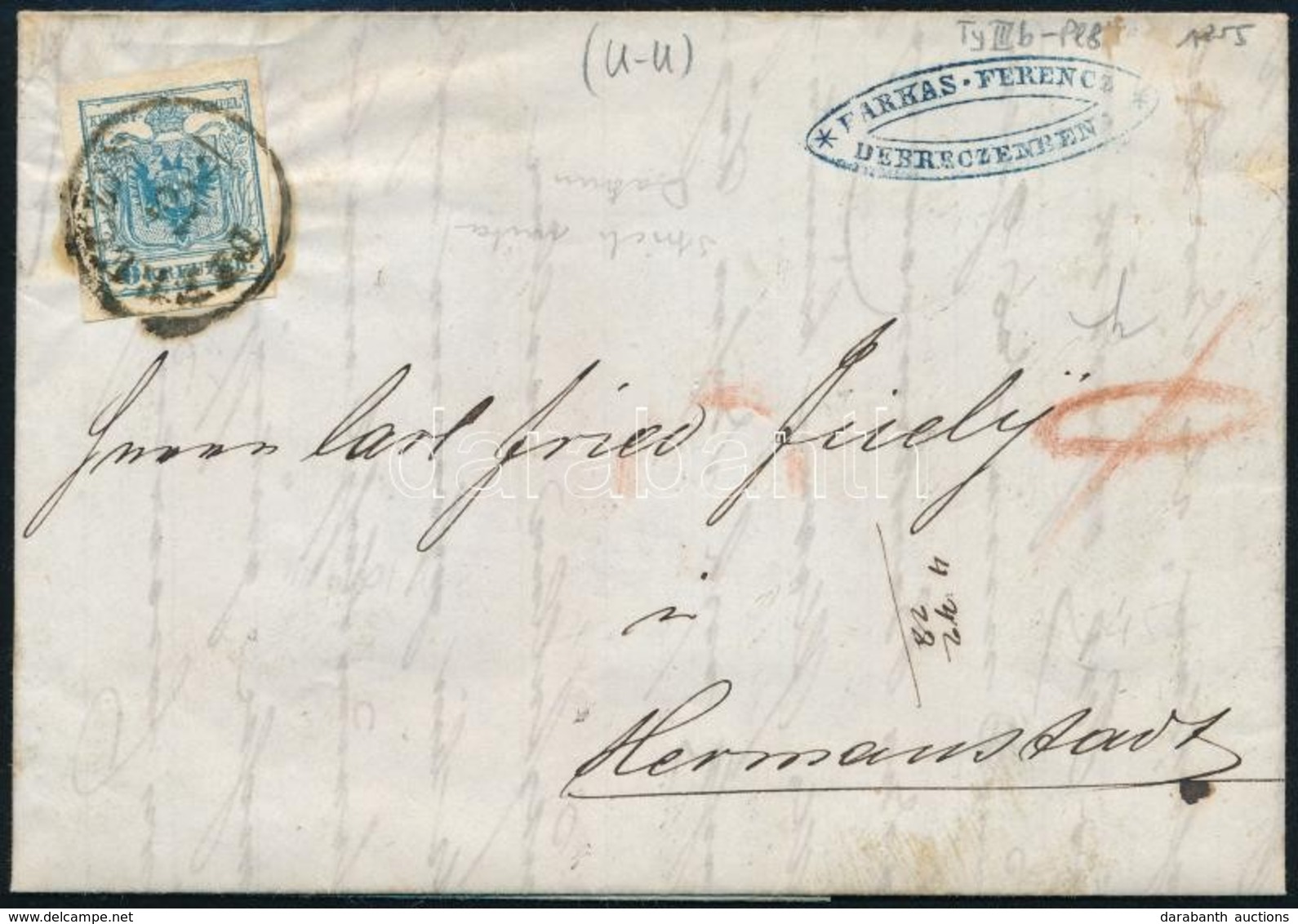 1855 9kr HP III. Levélen ,,DEBRECZIN' - ,,HERRMANNSTADT' - Autres & Non Classés