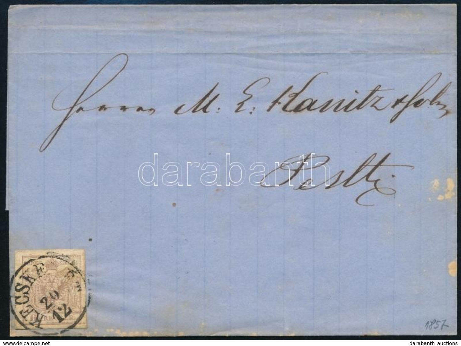 1857 6kr MP III. Levélen ,,KECSKEMÉT' - Pesth - Autres & Non Classés