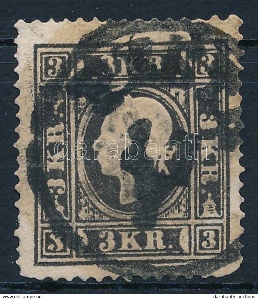 O 1858 3kr II. Fekete, Centrált Foghibás Bélyeg ,,PESTH'  Certificate: Steiner - Autres & Non Classés