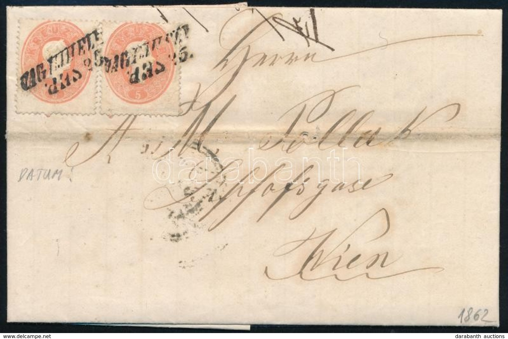 1862  2x5kr  Levélen ,,VAGUHELY' (fordított  ,,SEP';  Hónap A Bélyegzésben) - ,,WIEN' - Autres & Non Classés