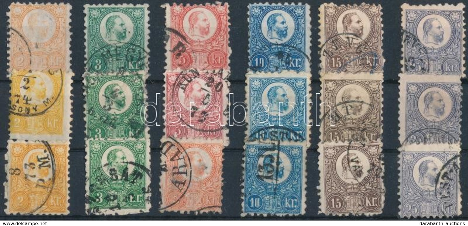 O 1871 3 Db Réznyomat Sor Színváltozatokkal (57.000) / 3 X Mi 8-13 Colour Varieties - Autres & Non Classés