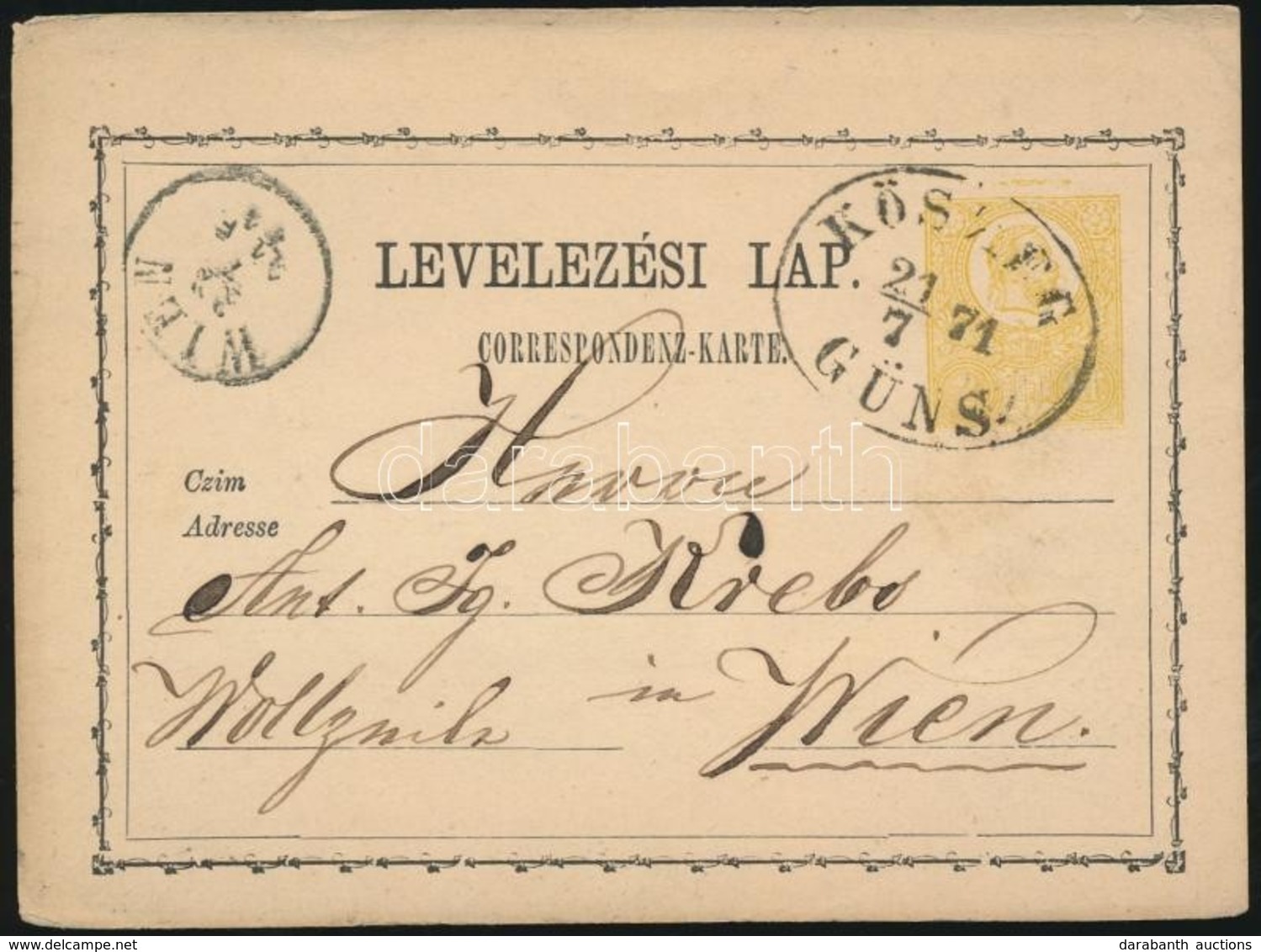 1871 2kr Díjjegyes Levelez?lap 'K?SZEG / GÜNS' - Autres & Non Classés