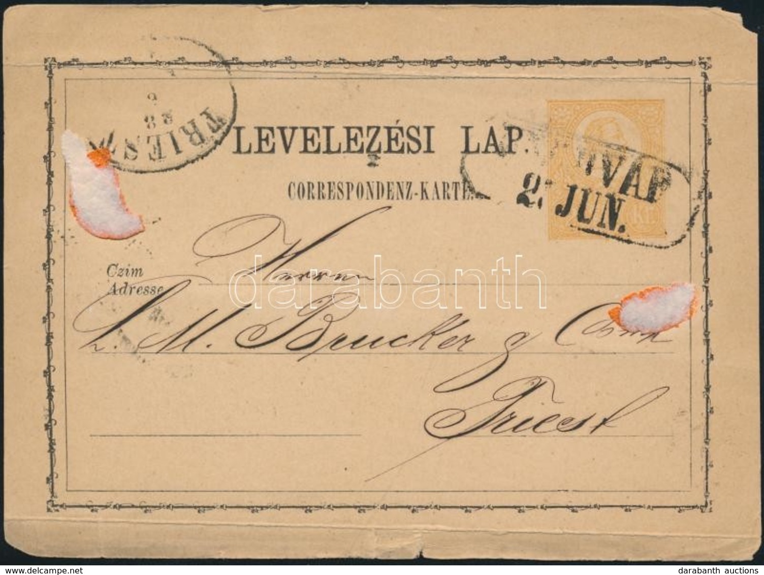 1871 2kr Díjjegyes Levelez?lap / PS-card 'UNGHVÁR' - 'TRIEST' - Autres & Non Classés