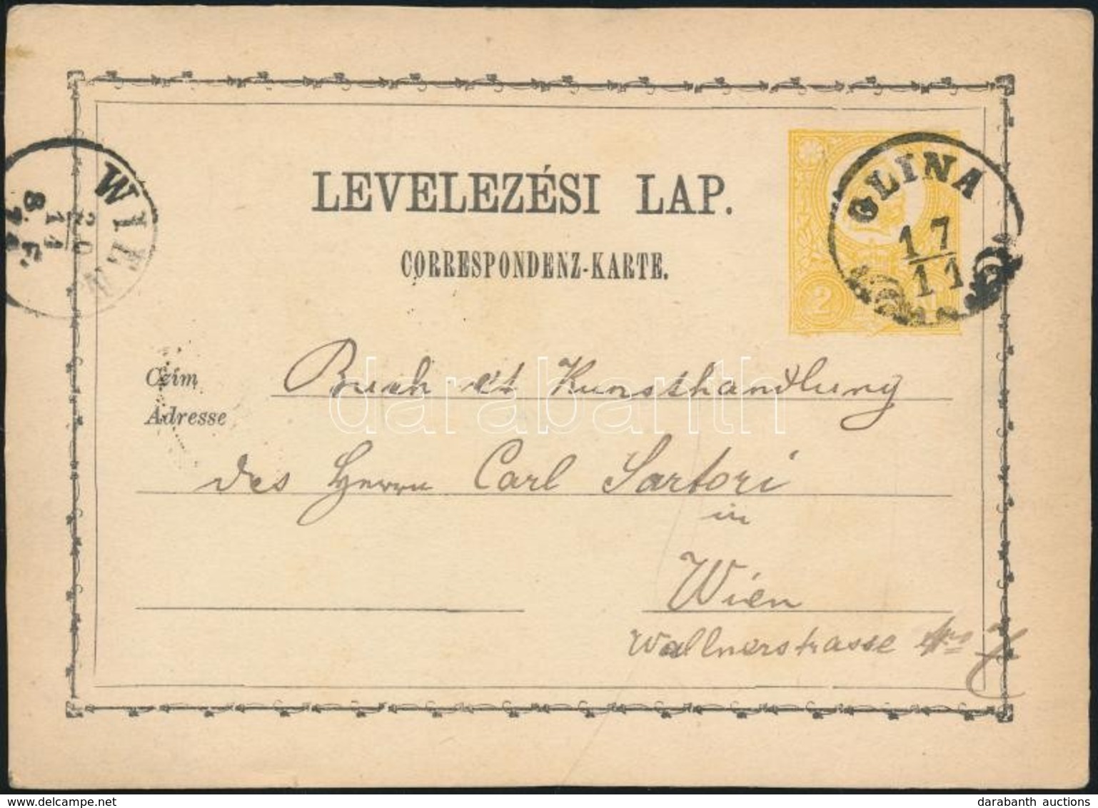 1871 2kr Díjjegyes Levelez?lap / PS-card 'GLINA' - 'WIEN' - Autres & Non Classés