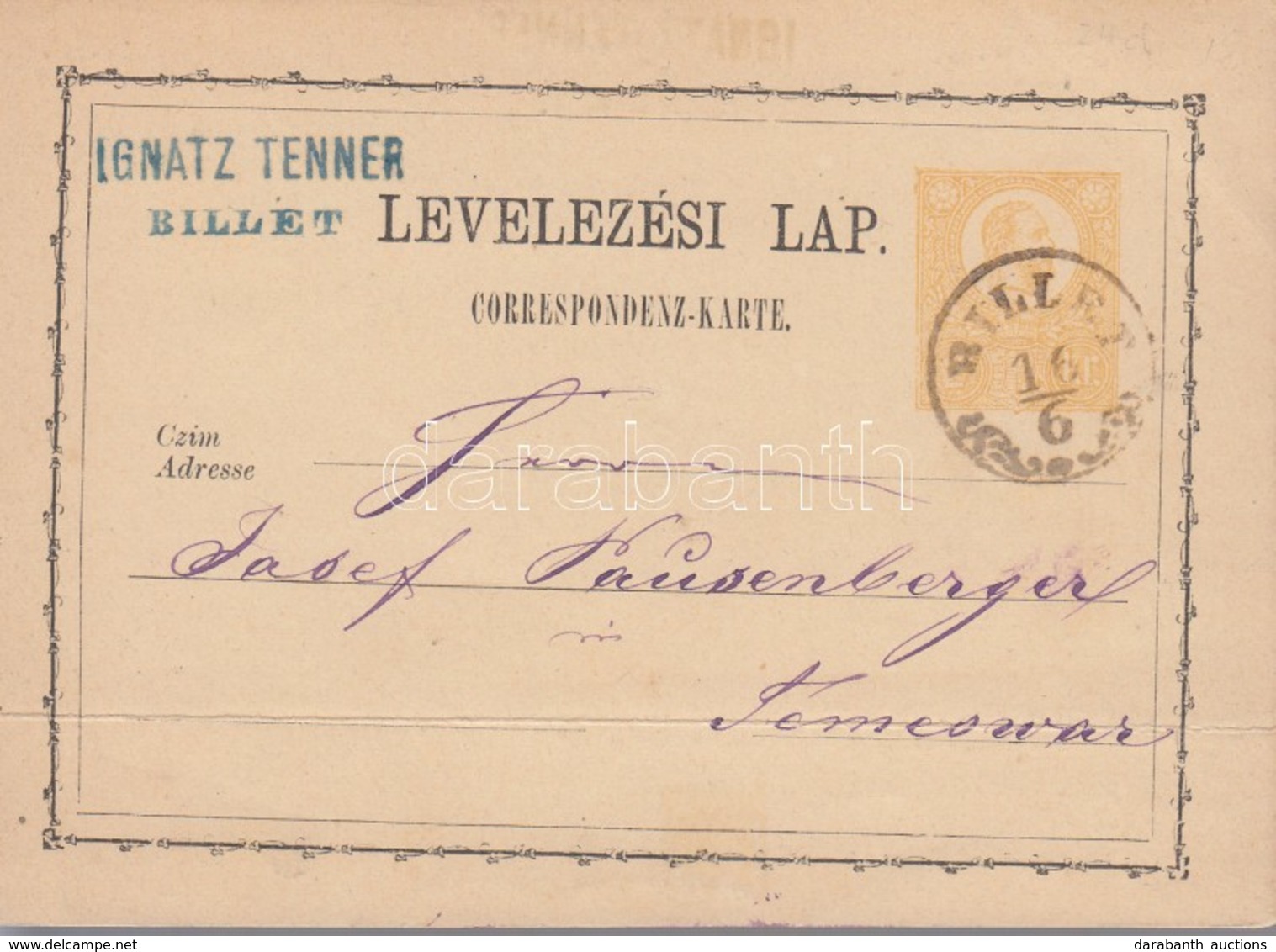 1872 2kr Díjjegyes Levelez?lap / PS-card 'BILLET' - Temesvár - Andere & Zonder Classificatie