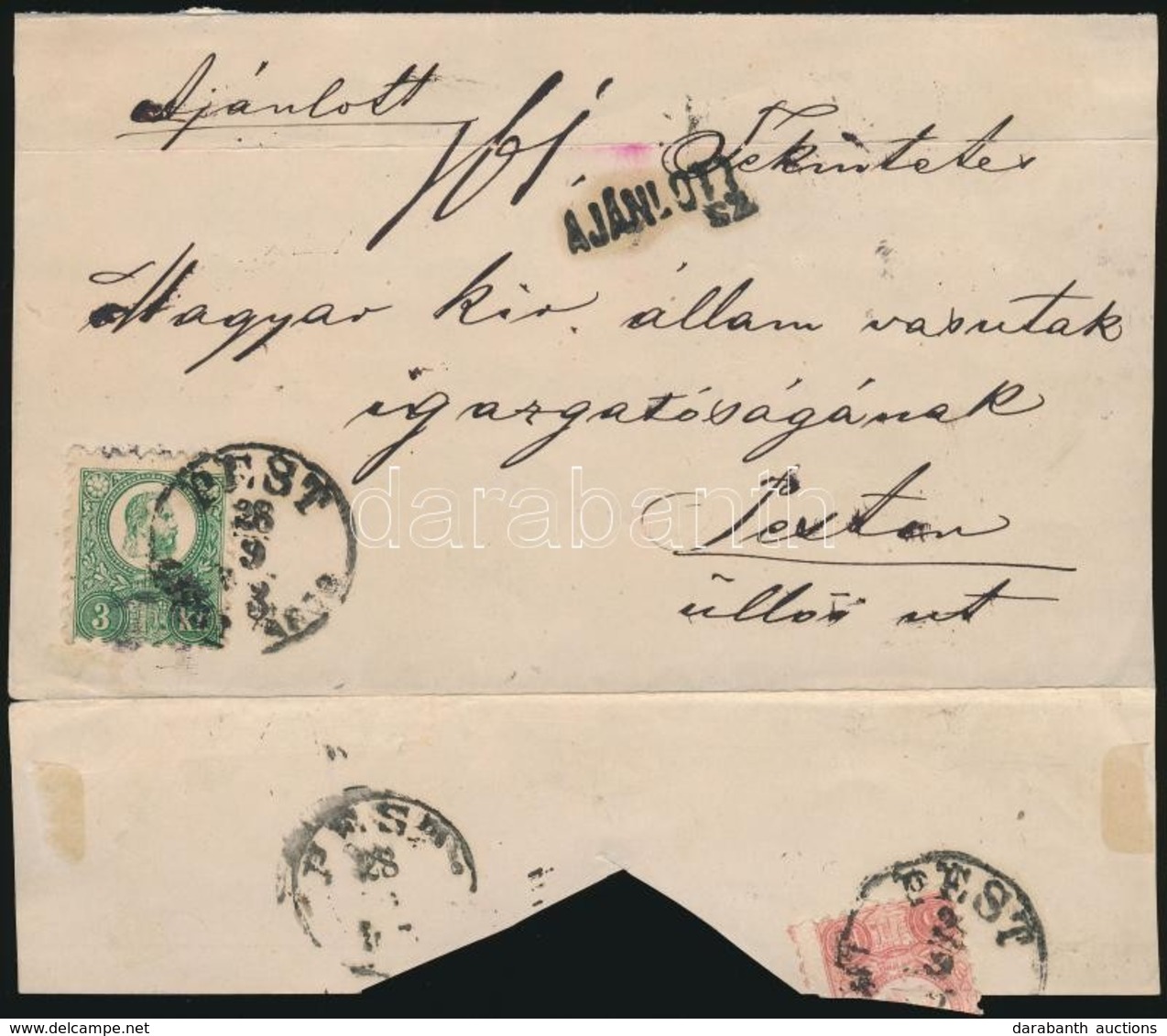 1873 Helyi Ajánlott Levél El?lap 3kr Bélyeggel és Szétvágott 5kr Bérmentesítéssel / Registered Cover Front With 3kr And  - Altri & Non Classificati