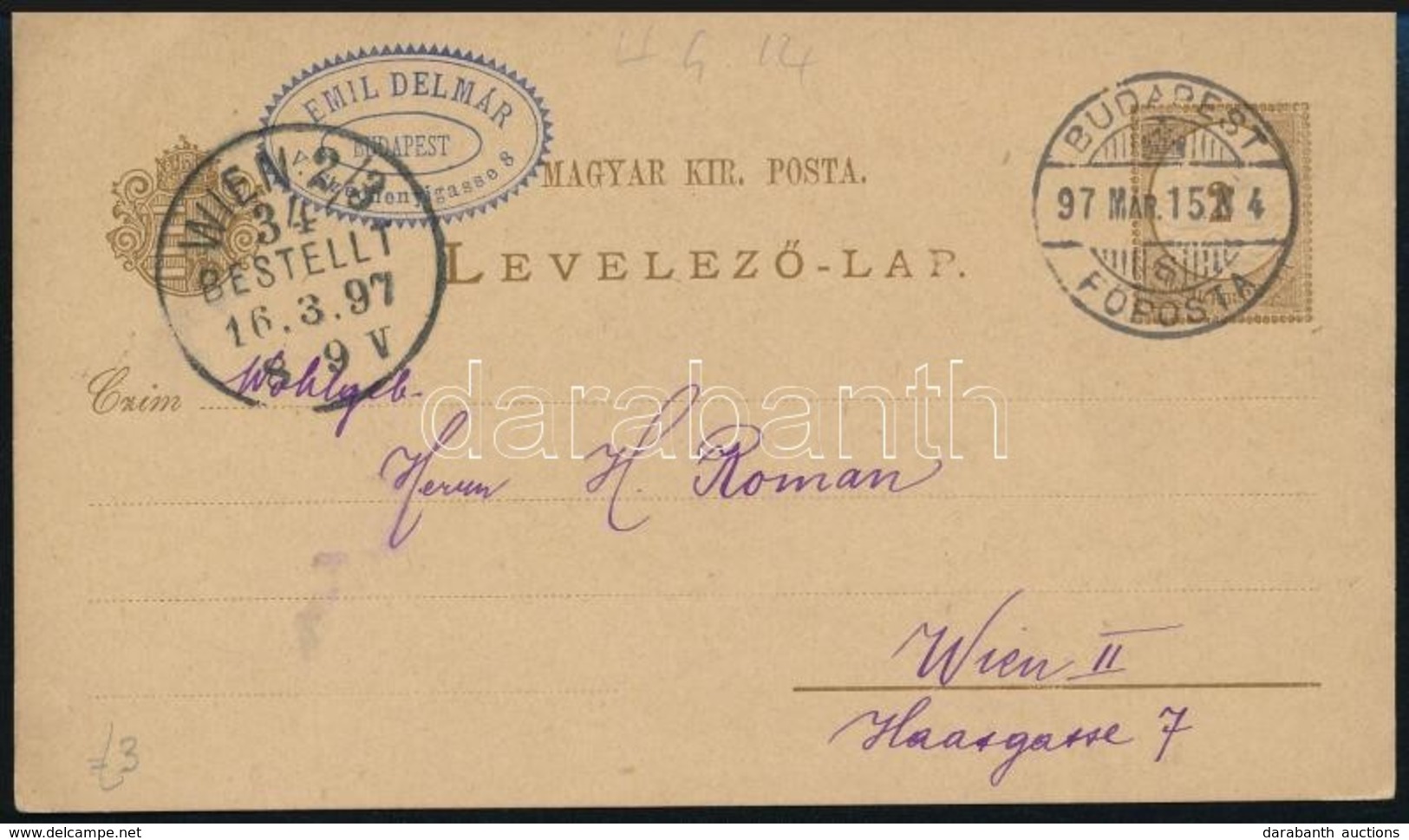 1874 Díjjegyes Levelez?lap 2kr ,,BUDAPEST' - ,,WIEN' - Other & Unclassified