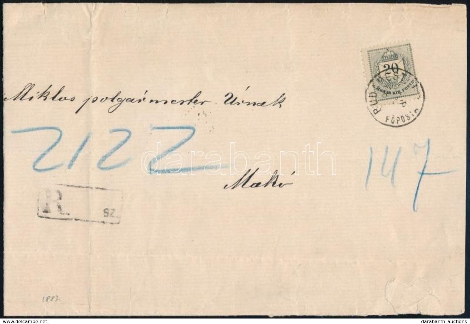 1887 20kr Levélen ,,BUDAPEST' - Makó - Autres & Non Classés