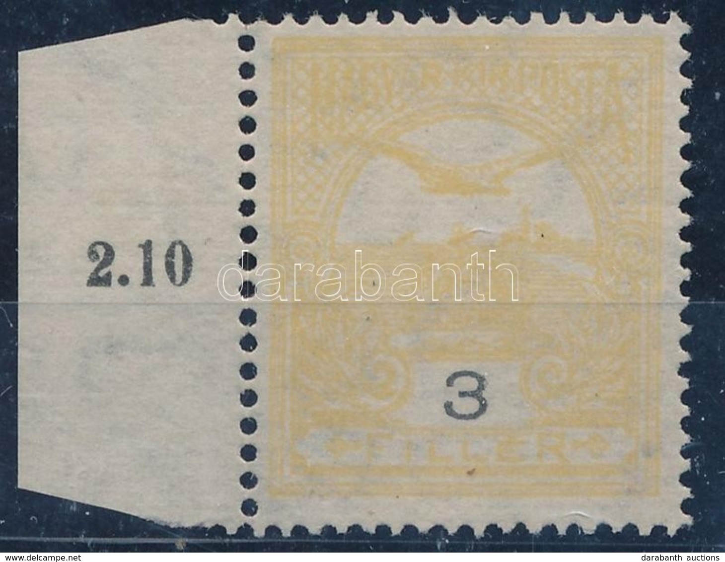 ** 1913 Turul 3f ívszéli, Narancssárga Helyett Világossárga Színben / Mi 111 Margin Stamp In Colour Of The 2f (yellow In - Altri & Non Classificati