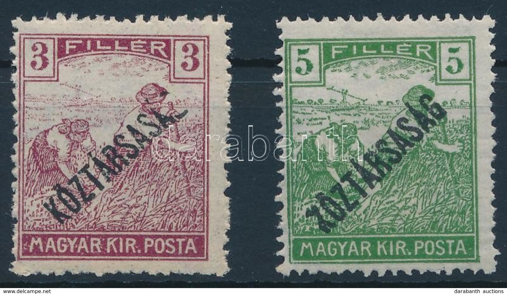 ** 1918 Arató Köztársaság Elfogazott 3f és 5f, Mindkét Felülnyomásban Hiányok - Other & Unclassified