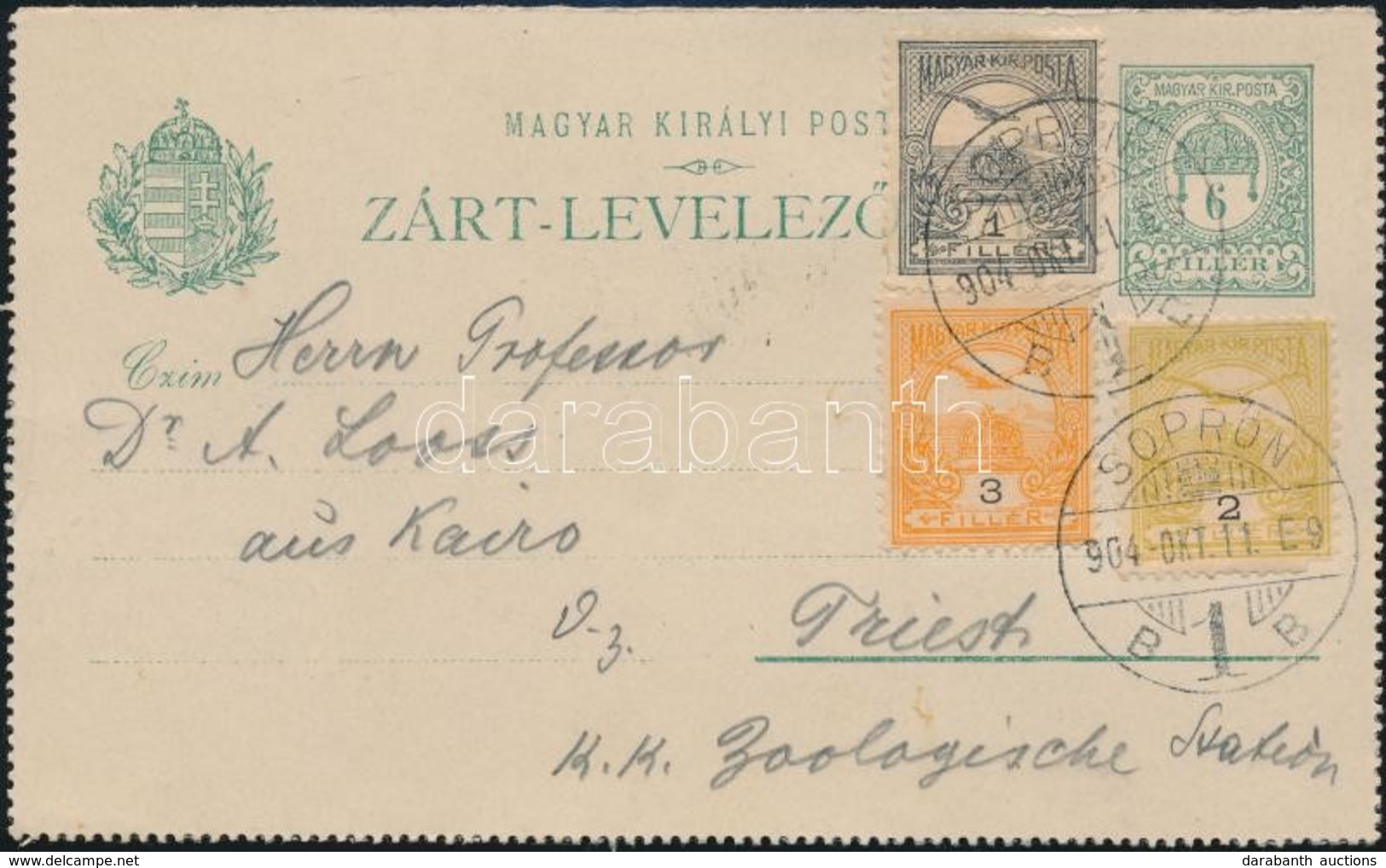 1904 Díjjegyes Zárt Levelez?lap 3 Szín? Díjkiegészítéssel / PS-cover Card With 3 Colour Additional Franking 'SOPRON' - T - Andere & Zonder Classificatie