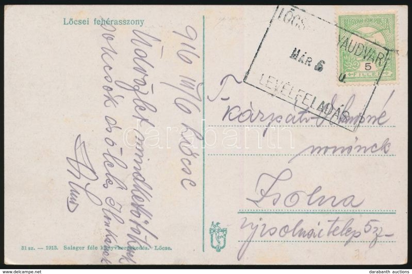 1912 Képeslap ,,L?CSE PÁLYAUDVAR LEVÉLFELADÁS' - ,,ZSOLNA' - Other & Unclassified