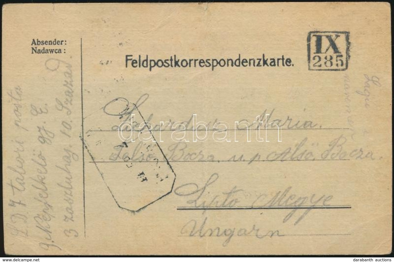 1914 Tábori Lap Lembergi Némabélyegz?vel / Silent Postmark 'IX/285' On Field Postcard - Sonstige & Ohne Zuordnung