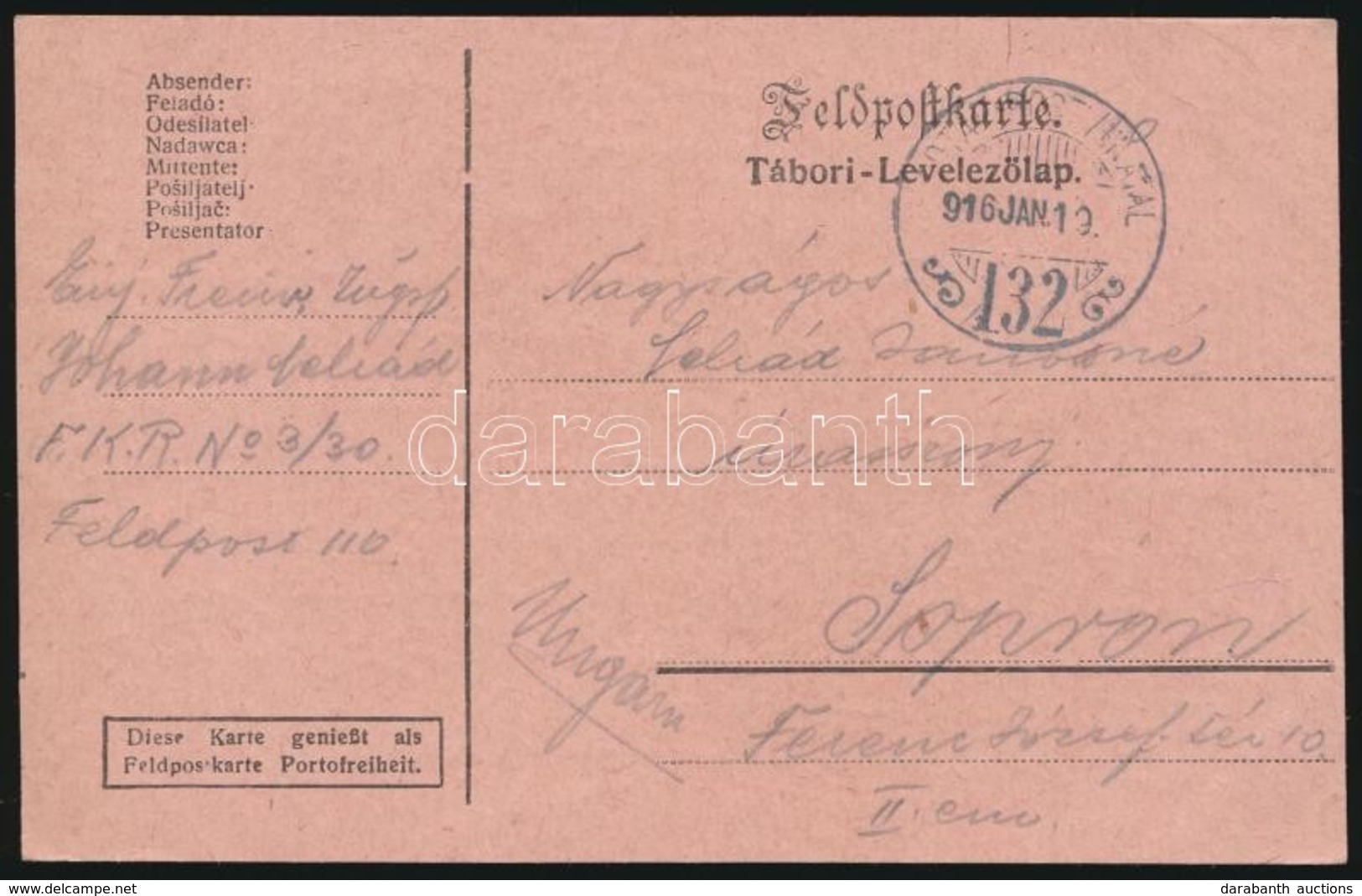 1916 Tábori Posta Levelez?lap 'TP 132' - Andere & Zonder Classificatie