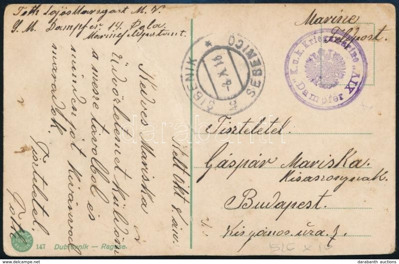 1916 Tábori Képeslap Hadihajó Postával 'S.M. Dampfer XIV' - Sonstige & Ohne Zuordnung