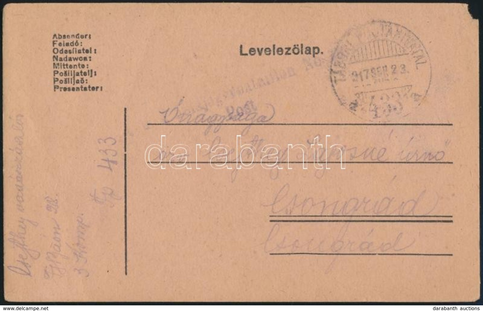 1917 Tábori Posta Levelez?lap 'K.u.k. Feldjägerbataillon No.28. Post' + 'TP 433 A' - Andere & Zonder Classificatie