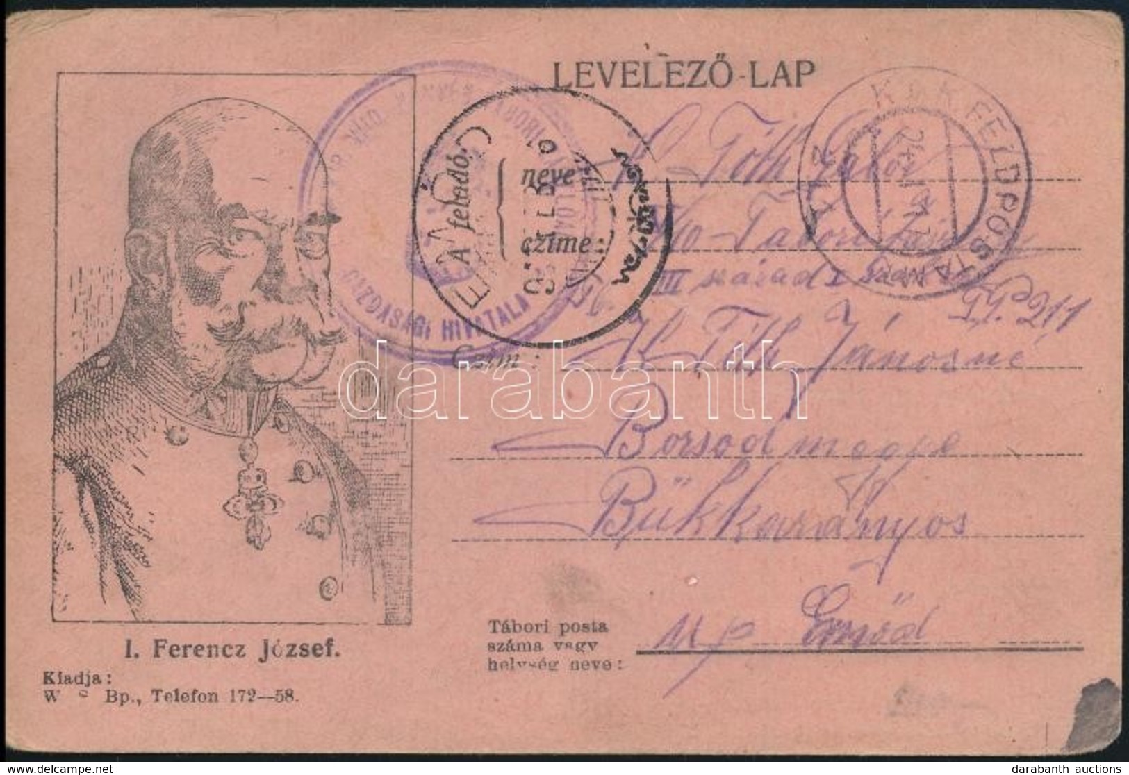 1917 Tábori Posta Levelez?lap / Field Postcard 'HONVÉD TÁBORI ZÁSZLÓALJ GAZDASÁGI HIVATALA' + 'FP 211' - Autres & Non Classés