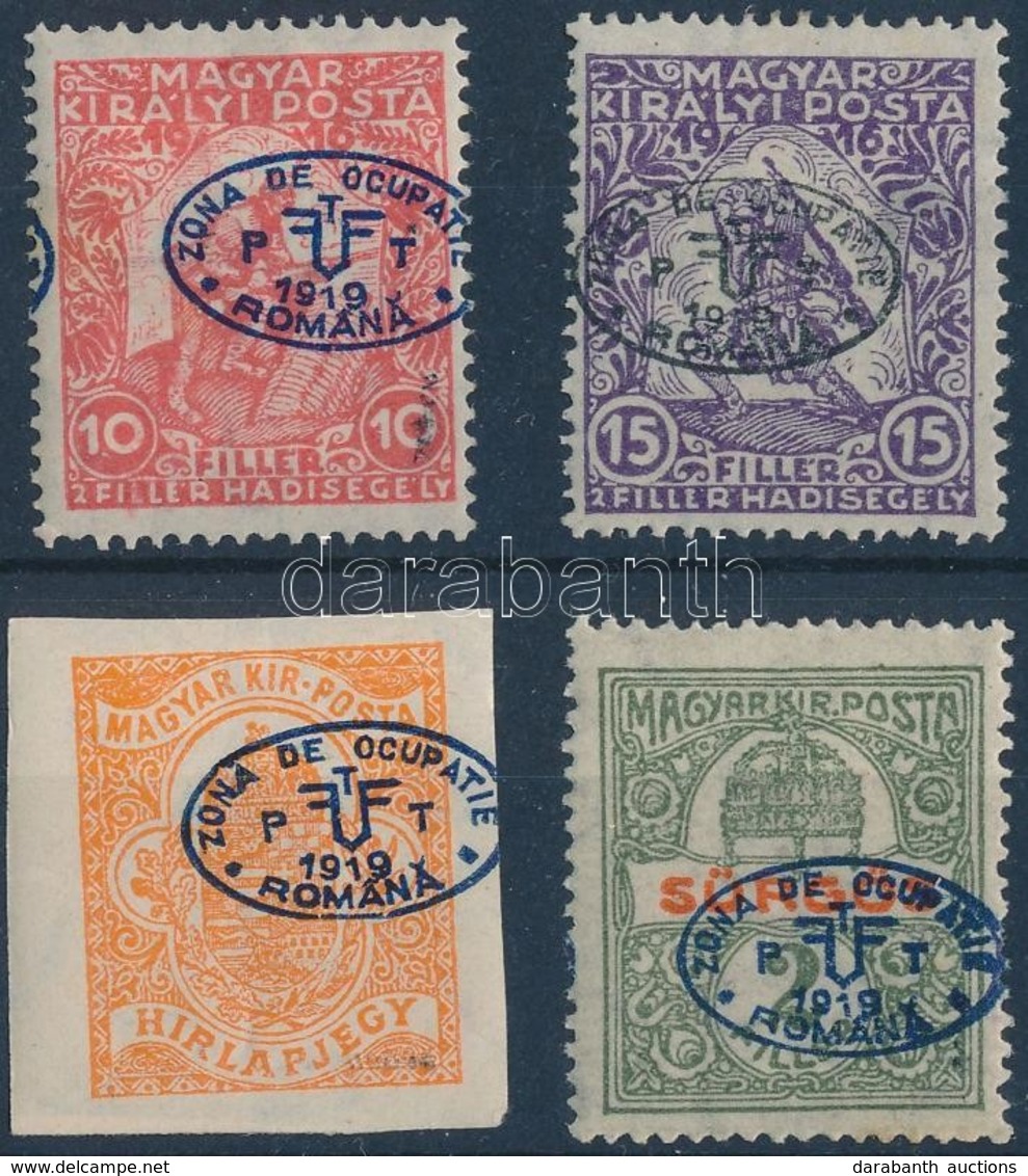 * Debrecen I. 1919 4 Klf érték, Közte Elcsúszott Felülnyomások (11.300) / 4 Stamps. Signed: Bodor - Sonstige & Ohne Zuordnung