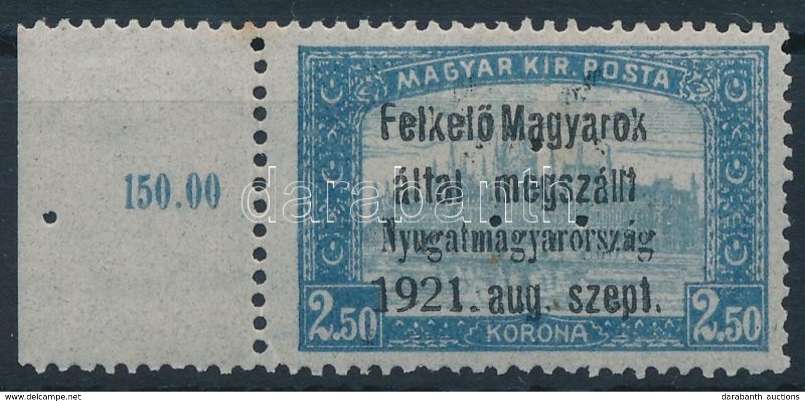 ** Nyugat-Magyarország I. 1921 Parlament 2,50K Hármaslyukasztással, Bodor Vizsgálójellel (45.000) (rozsda / Stain) - Andere & Zonder Classificatie