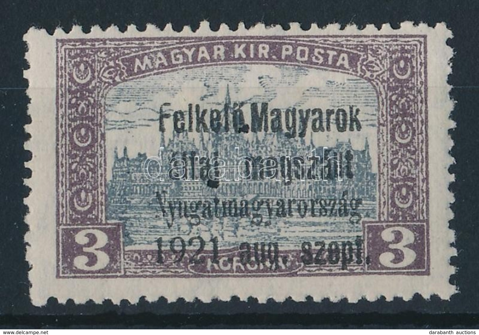 * Nyugat-Magyarország I. 1921 Parlament 3K Hármaslyukasztással, Bodor Vizsgálójellel (15.000) - Sonstige & Ohne Zuordnung