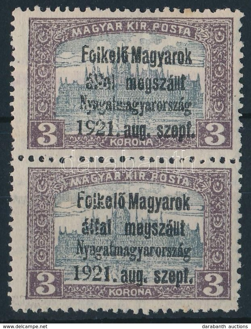 ** Nyugat-Magyarország I. 1921 Parlament 3K Pár Bodor Vizsgálójellel (12.000) - Andere & Zonder Classificatie