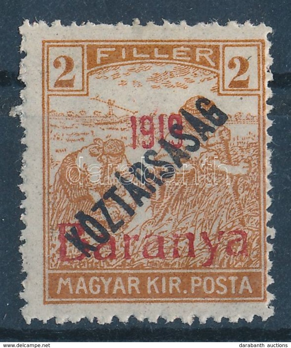 * Baranya I. 1919 Arató/Köztársaság 20f Vörös Felülnyomással Próbanyomat, Garancia Nélkül (**30.000) - Other & Unclassified