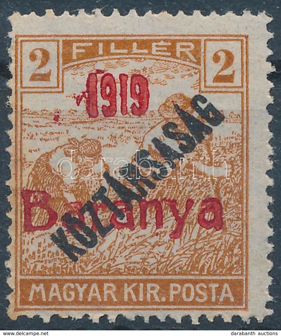 ** Baranya I. 1919 Arató/Köztársaság 20f Vörös Felülnyomással Próbanyomat, Garancia Nélkül (**30.000) (rozsda / Stain) - Andere & Zonder Classificatie