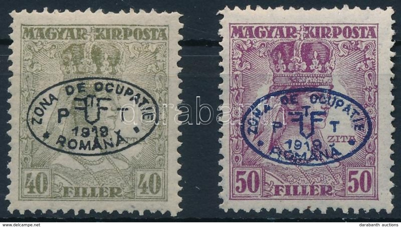 ** * Debrecen I. 1919 Zita 40f, 50f Kék Felülnyomással Garancia Nélkül (**12.500) - Altri & Non Classificati