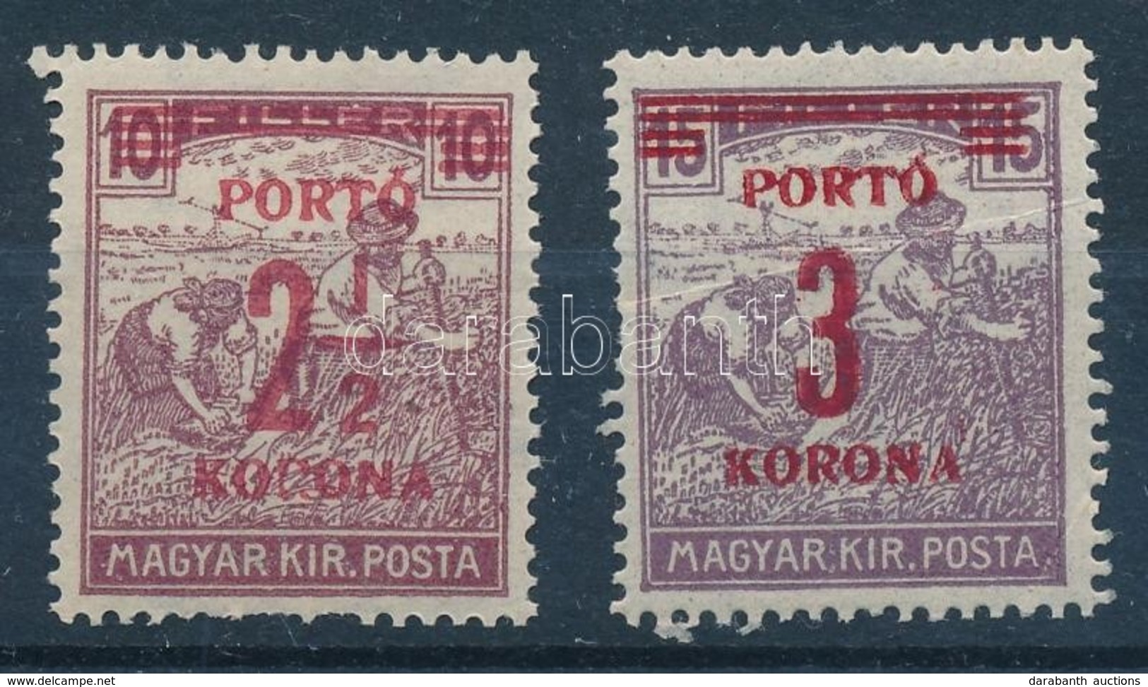 * 1921 Kisegít? Portó 2 1/2K/10f A KORONA 'R' Bet?je Hiányos + 3K/15f KORONÁ  (foghibák) - Autres & Non Classés