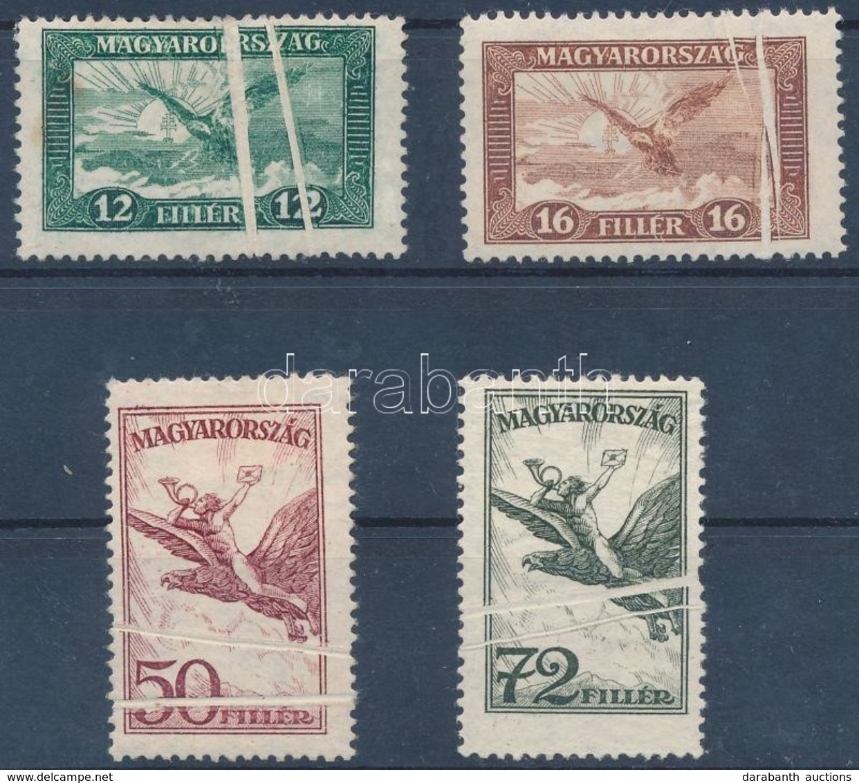 * 1927 Repül? Sor 4 értéke Kett?s Papírránccal / Mi 430-431 + 435-436 With Double Paper Creases - Autres & Non Classés