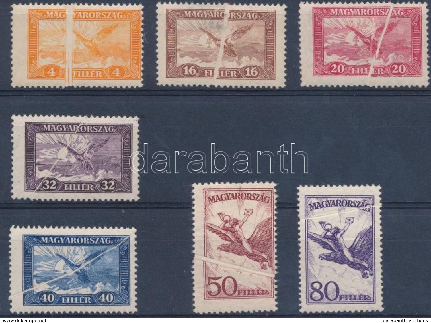 * 1927 Repül? Sor 7 értéke Papírránccal / 7 Values Of The Airmail Set With Paper Crease - Autres & Non Classés