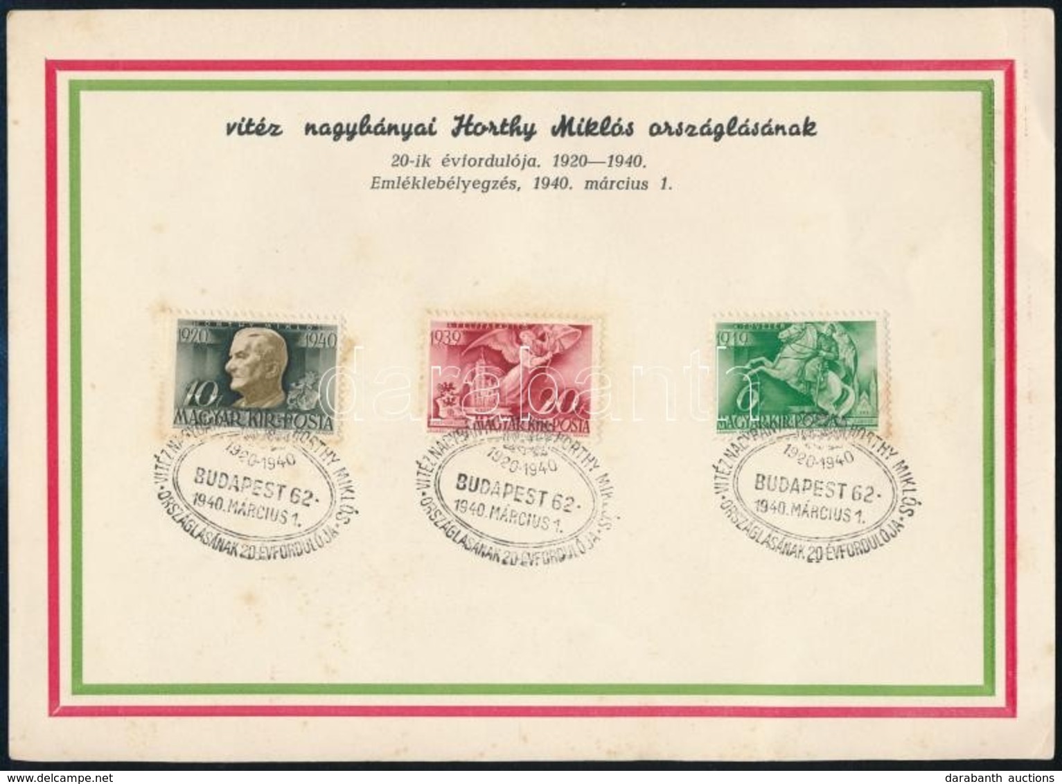 1940 Horthy Miklós Emléklap - Other & Unclassified