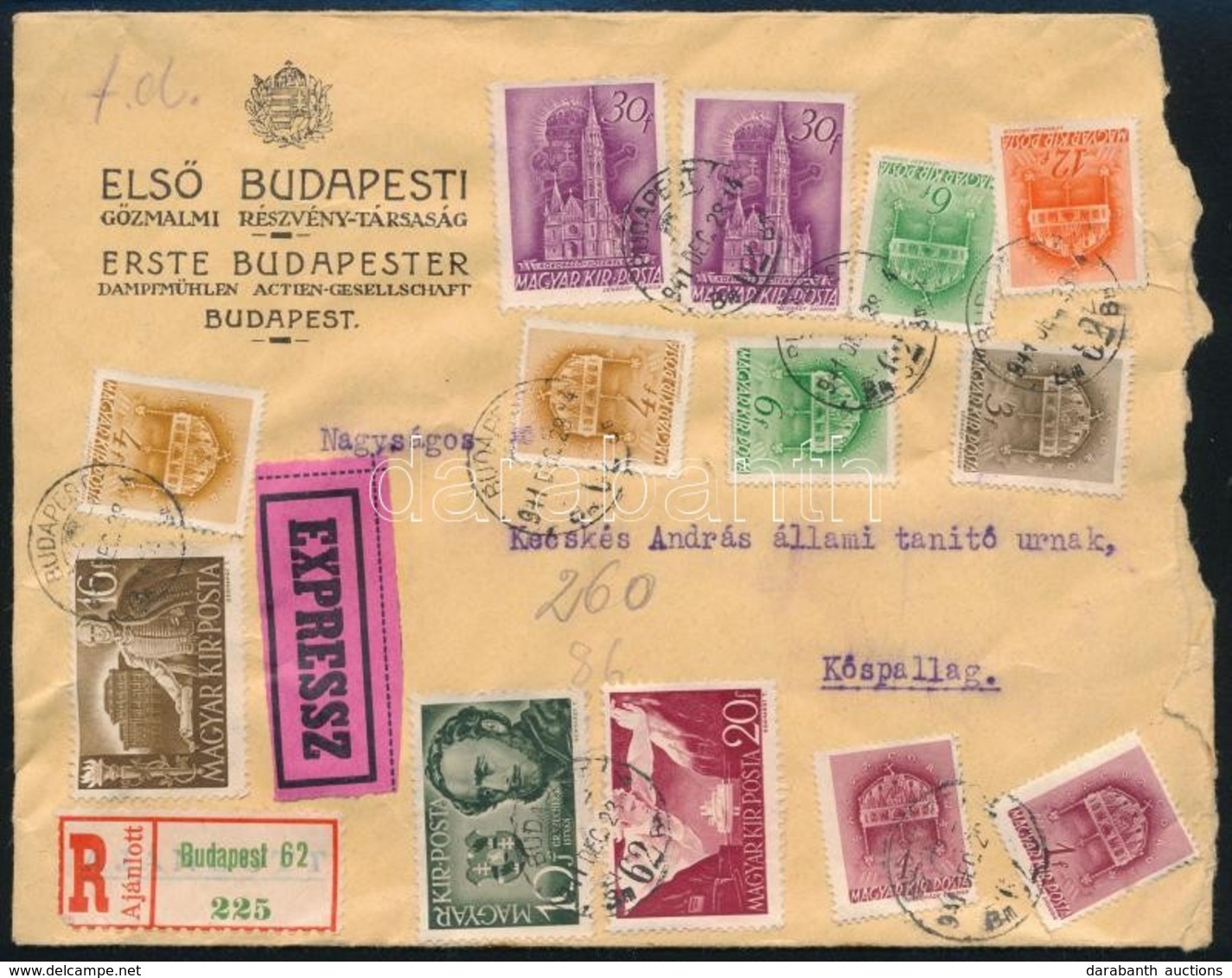 1941 Expressz Ajánlott Távolsági Levél / Registered Express Domestic Cover - Autres & Non Classés