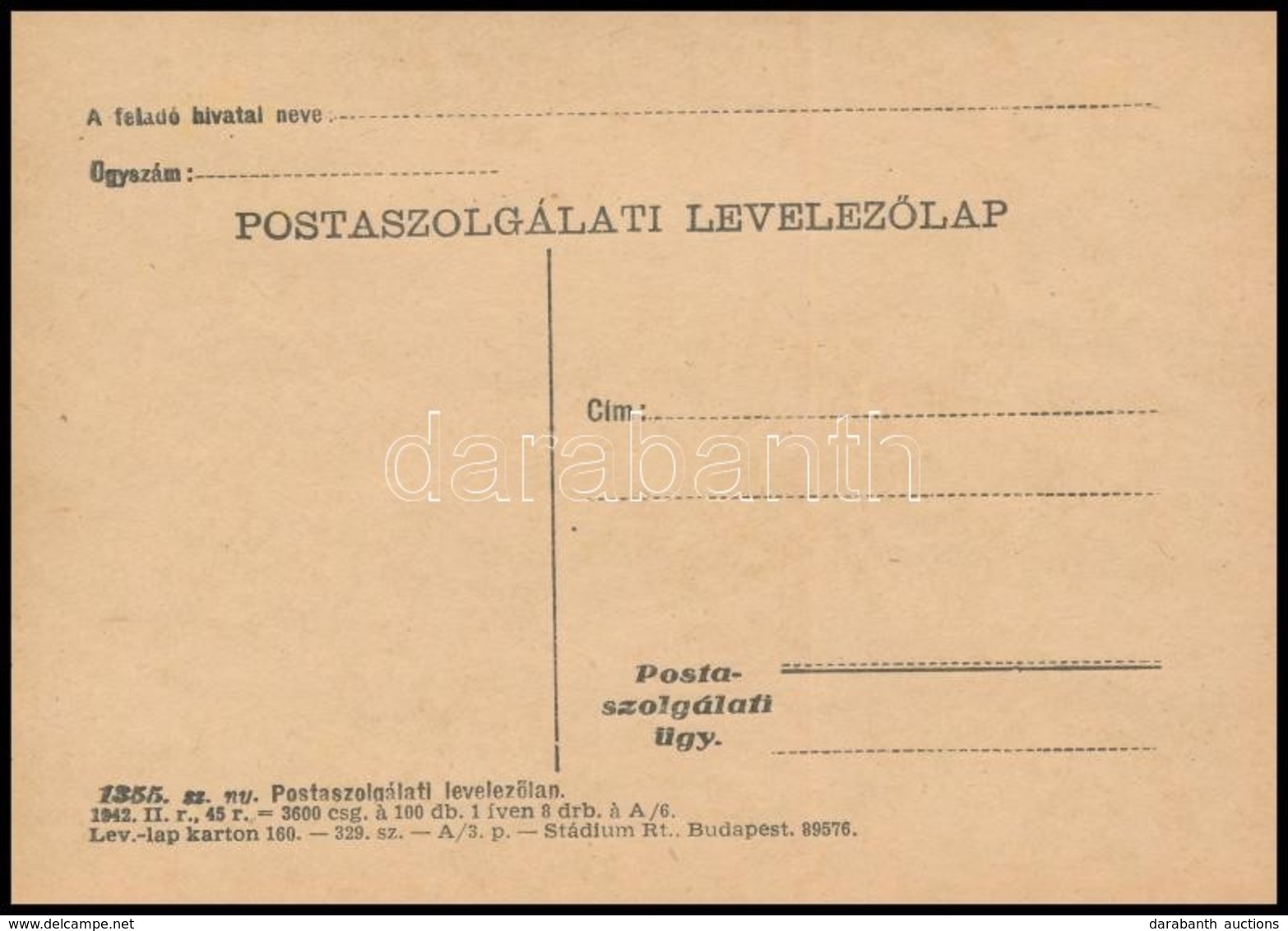 1942 Használatlan Postaszolgálati Levelez?lap - Andere & Zonder Classificatie