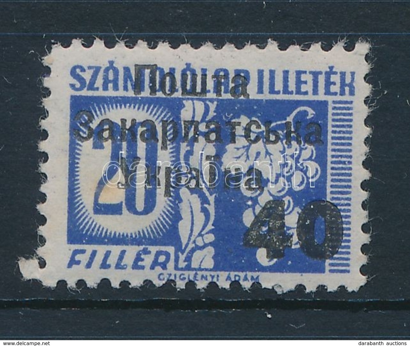 ** Ungvár I. 1945 Számolólap Illetékbélyeg 40/20f Bodor Vizsgálójellel (6.000) (rozsda / Stain) - Autres & Non Classés