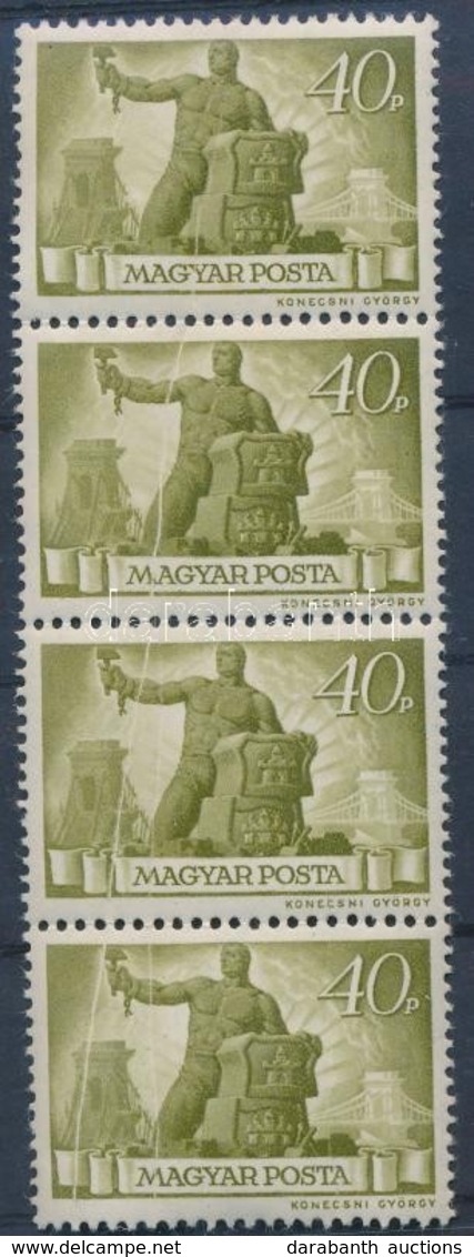 ** 1945 Újjáépítés 40P Négyescsík 3 Papírránccal / Mi 825 Stripe Of 3 With Triple Paper Crease - Altri & Non Classificati