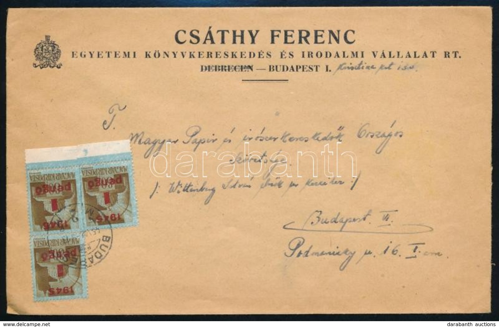 1945 (2. Díjszabás) Helyi Levél Kisegít? 3 X 1P/80f Bérmentesítéssel - Other & Unclassified