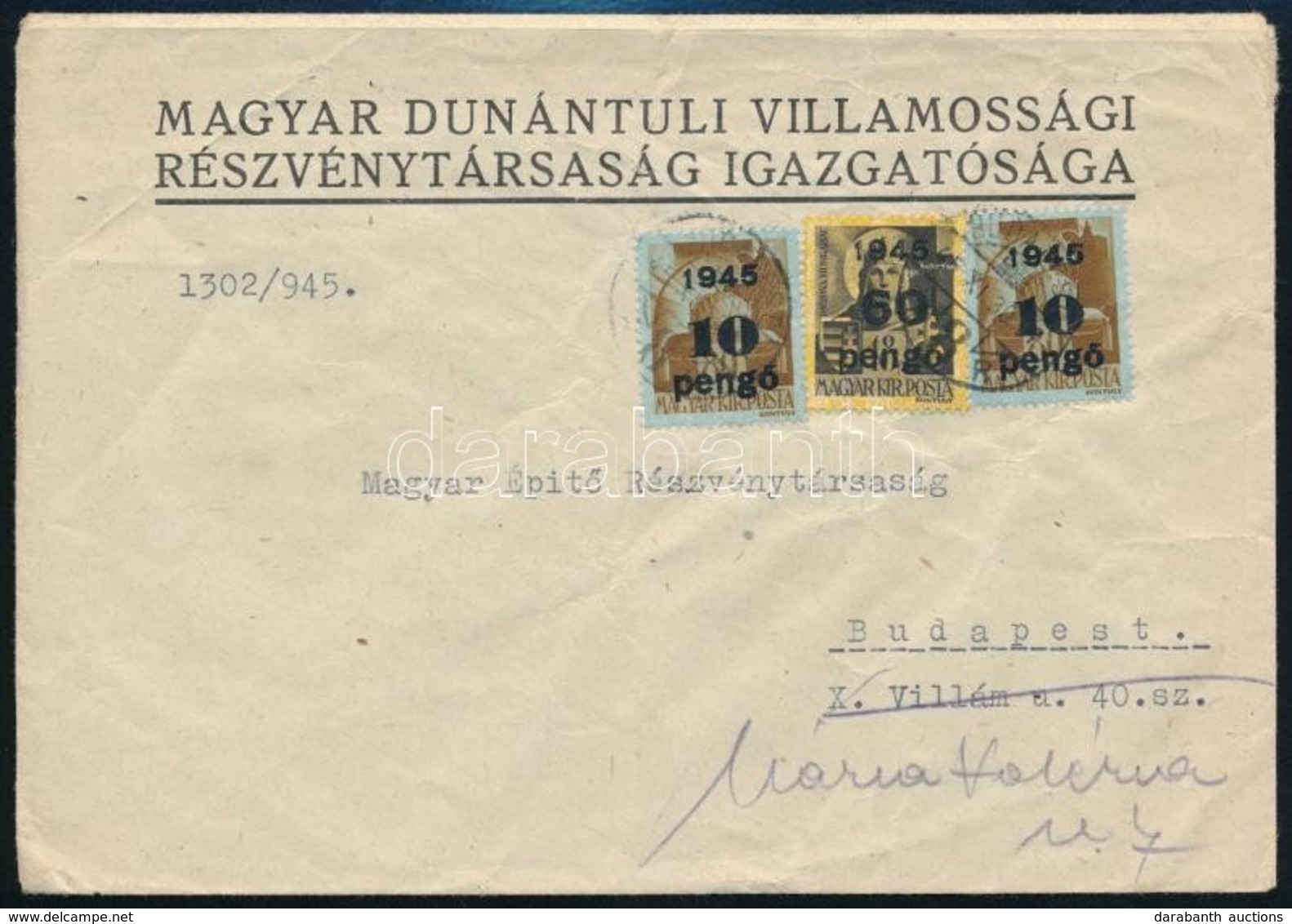 1945 (5. Díjszabás) Helyi Levél Kisegít? 2 X 10P/80f + 60P/18f Bérmentesítéssel - Autres & Non Classés