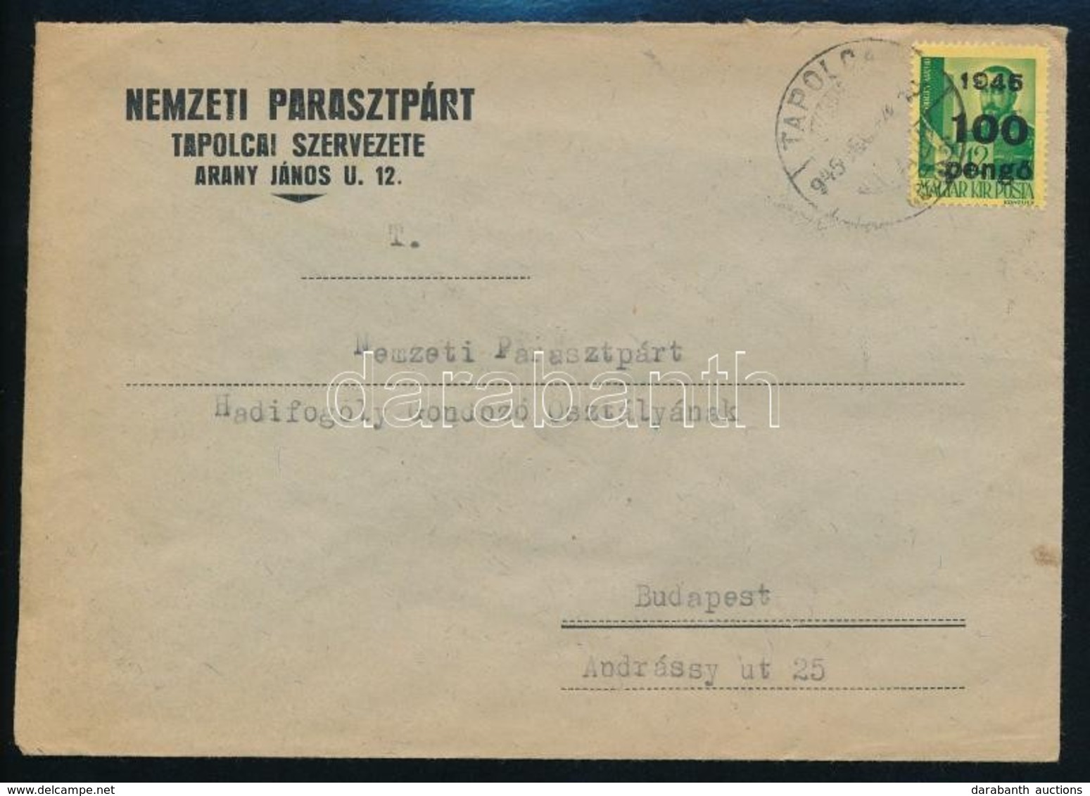 1945 (5. Díjszabás) Távolsági Levél Kisegít? 10 X 2P/4f + 100P/12f Bérmentesítéssel - Sonstige & Ohne Zuordnung